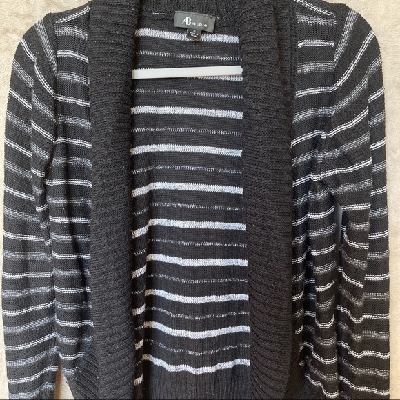 AB Studio Black and White Striped Cardigan - Picture 9 of 12